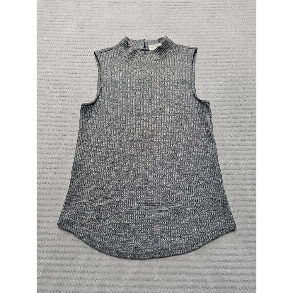 The Pants Store Shirt Womens Medium Gray Ribbed Sleeveless Mock Neck